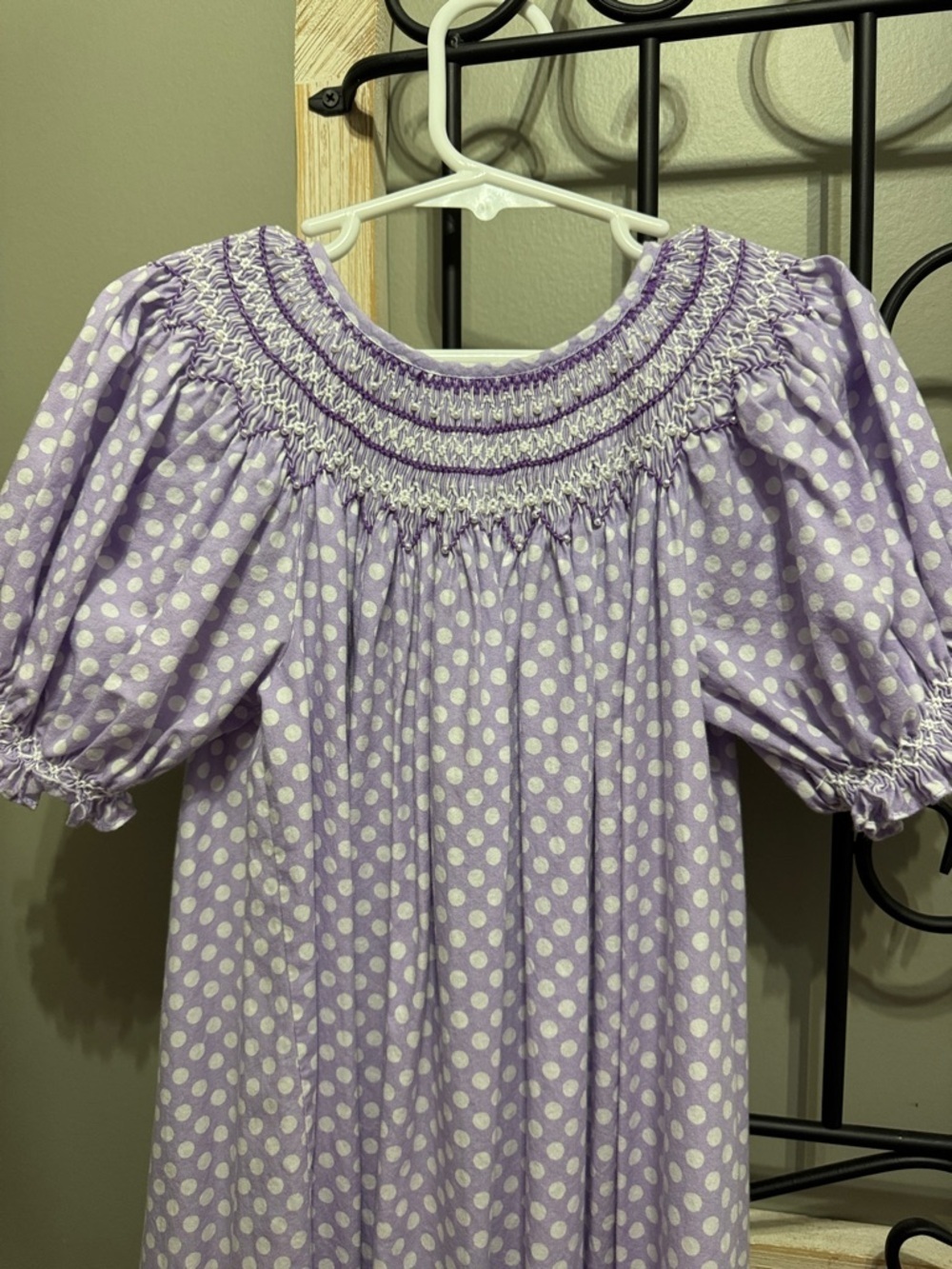 Lilac Polka Dot Smocked Puff Sleeve 4 Dress